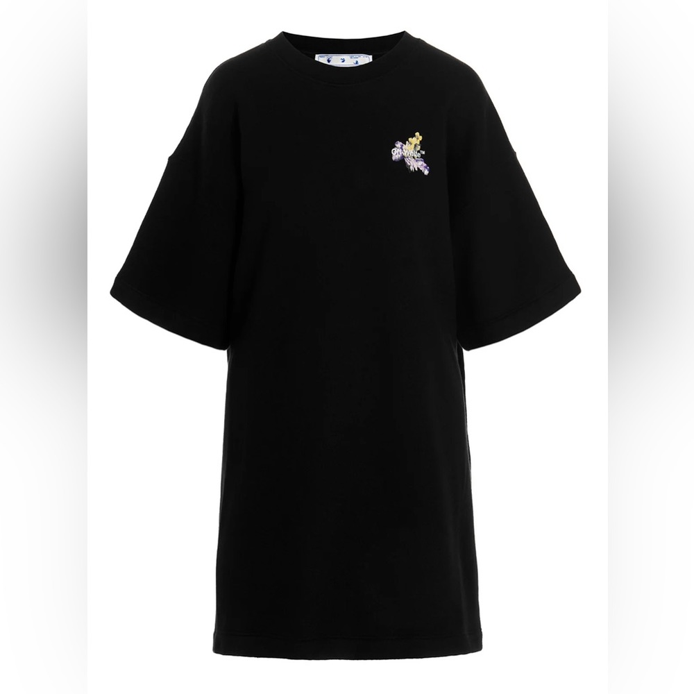 Off-White Black Dress with Floral Detail